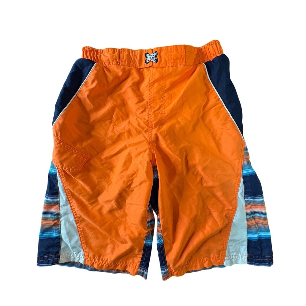 Op Swim Trunks Kids‎ XL 14-16 Orange Blue Striped Excellent Cargo Pocket Shorts